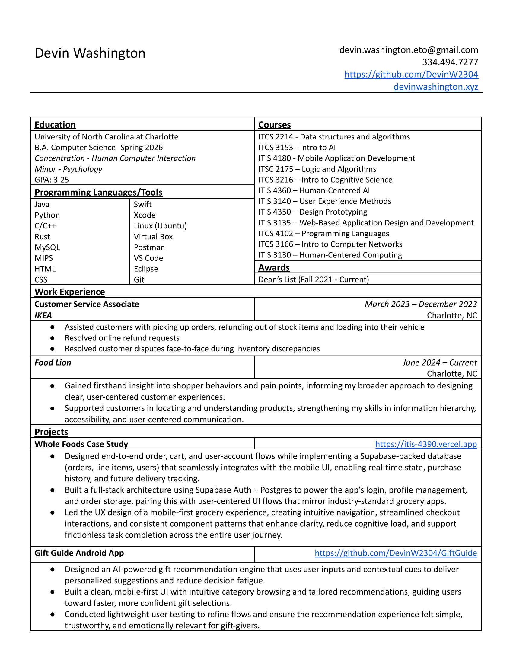 Preview thumbnail of Devin Washington's resume